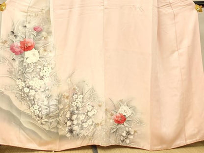 平和屋着物■訪問着 手描き 草花文 暈し染め 正絹 逸品 AABG9694fw