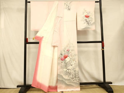 平和屋着物■訪問着 手描き 草花文 暈し染め 正絹 逸品 AABG9694fw