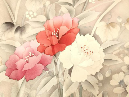 平和屋着物■訪問着 手描き 草花文 暈し染め 正絹 逸品 AABG9694fw
