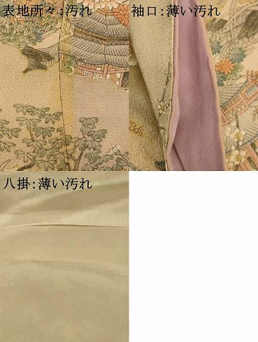 平和屋着物■上質な小紋 風景文 金彩 鬼しぼ縮緬 正絹 逸品 AABG9701fw