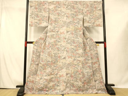 平和屋着物■上質な小紋 風景文 金彩 鬼しぼ縮緬 正絹 逸品 AABG9701fw