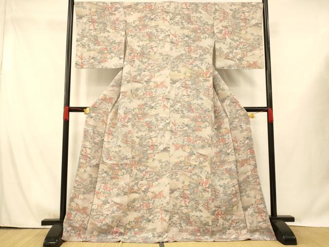 平和屋着物■上質な小紋 風景文 金彩 鬼しぼ縮緬 正絹 逸品 AABG9701fw