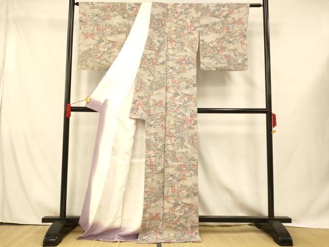平和屋着物■上質な小紋 風景文 金彩 鬼しぼ縮緬 正絹 逸品 AABG9701fw