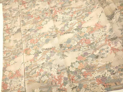 平和屋着物■上質な小紋 風景文 金彩 鬼しぼ縮緬 正絹 逸品 AABG9701fw