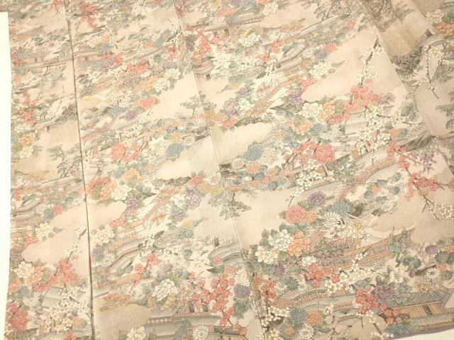 平和屋着物■上質な小紋 風景文 金彩 鬼しぼ縮緬 正絹 逸品 AABG9701fw