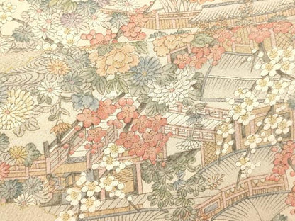 平和屋着物■上質な小紋 風景文 金彩 鬼しぼ縮緬 正絹 逸品 AABG9701fw