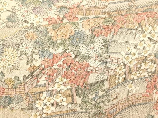 平和屋着物■上質な小紋 風景文 金彩 鬼しぼ縮緬 正絹 逸品 AABG9701fw