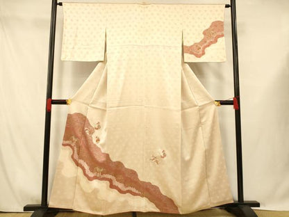 平和屋着物■訪問着 絞り 刺繍 雪輪草花文 金銀彩 金糸 正絹 逸品 AABG9703fw