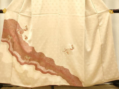 平和屋着物■訪問着 絞り 刺繍 雪輪草花文 金銀彩 金糸 正絹 逸品 AABG9703fw