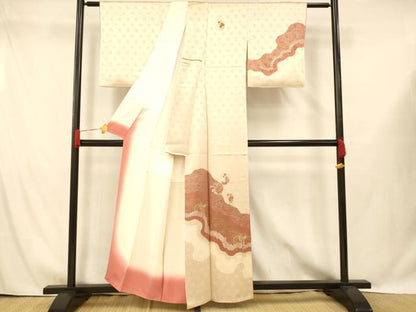 平和屋着物■訪問着 絞り 刺繍 雪輪草花文 金銀彩 金糸 正絹 逸品 AABG9703fw