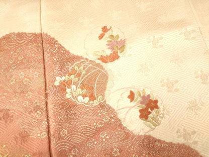 平和屋着物■訪問着 絞り 刺繍 雪輪草花文 金銀彩 金糸 正絹 逸品 AABG9703fw