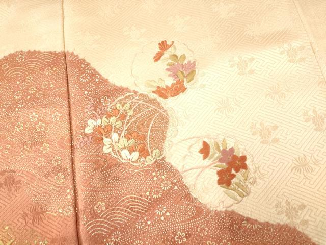 平和屋着物■訪問着 絞り 刺繍 雪輪草花文 金銀彩 金糸 正絹 逸品 AABG9703fw
