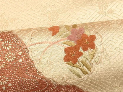 平和屋着物■訪問着 絞り 刺繍 雪輪草花文 金銀彩 金糸 正絹 逸品 AABG9703fw