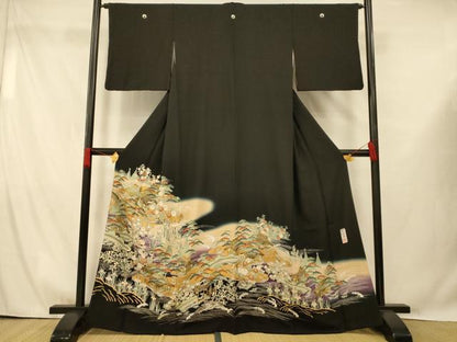 平和屋着物■豪華黒留袖　作家物　風景文　暈し染め　金彩　正絹　逸品　AABG9706fw