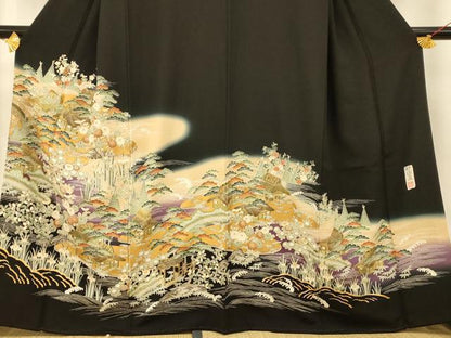 平和屋着物■豪華黒留袖　作家物　風景文　暈し染め　金彩　正絹　逸品　AABG9706fw