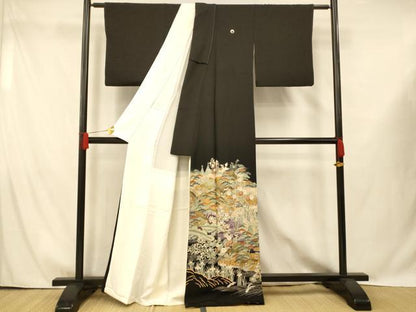 平和屋着物■豪華黒留袖　作家物　風景文　暈し染め　金彩　正絹　逸品　AABG9706fw