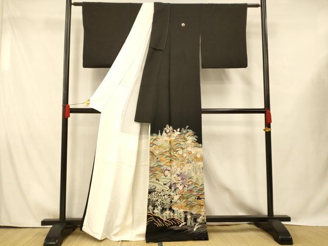 平和屋着物■豪華黒留袖　作家物　風景文　暈し染め　金彩　正絹　逸品　AABG9706fw