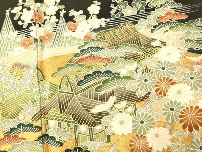平和屋着物■豪華黒留袖　作家物　風景文　暈し染め　金彩　正絹　逸品　AABG9706fw