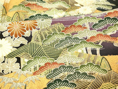 平和屋着物■豪華黒留袖　作家物　風景文　暈し染め　金彩　正絹　逸品　AABG9706fw