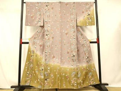 平和屋着物■訪問着 枝垂れ桜扇子文 暈し染め 金彩 正絹 逸品 AABG9709fw