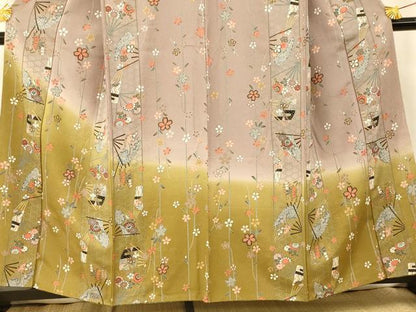 平和屋着物■訪問着 枝垂れ桜扇子文 暈し染め 金彩 正絹 逸品 AABG9709fw