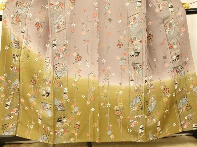 平和屋着物■訪問着 枝垂れ桜扇子文 暈し染め 金彩 正絹 逸品 AABG9709fw