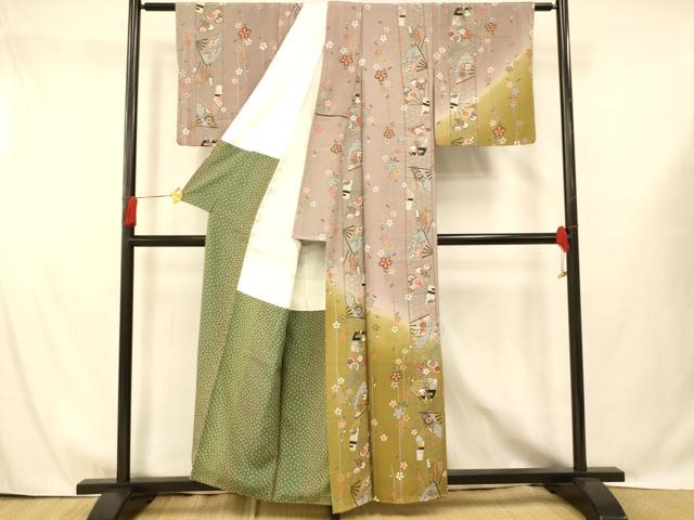 平和屋着物■訪問着 枝垂れ桜扇子文 暈し染め 金彩 正絹 逸品 AABG9709fw