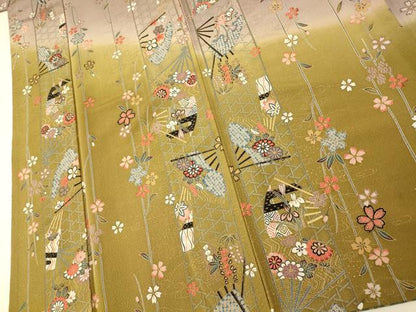 平和屋着物■訪問着 枝垂れ桜扇子文 暈し染め 金彩 正絹 逸品 AABG9709fw