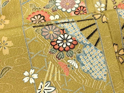 平和屋着物■訪問着 枝垂れ桜扇子文 暈し染め 金彩 正絹 逸品 AABG9709fw
