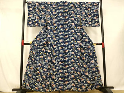平和屋着物■上質な小紋 流水楓花文 正絹 逸品 AABG9711fw