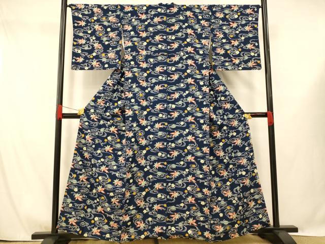 平和屋着物■上質な小紋 流水楓花文 正絹 逸品 AABG9711fw
