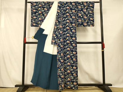 平和屋着物■上質な小紋 流水楓花文 正絹 逸品 AABG9711fw