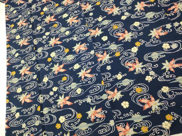 平和屋着物■上質な小紋 流水楓花文 正絹 逸品 AABG9711fw