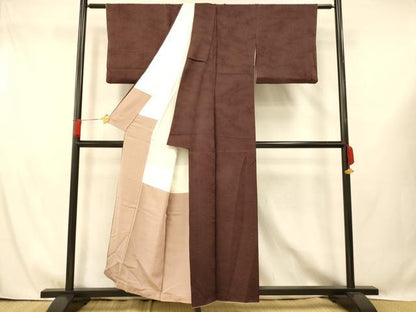 平和屋着物■上質な色無地 大小あられ地紋 紫鳶色 正絹 逸品 AABG9713fw