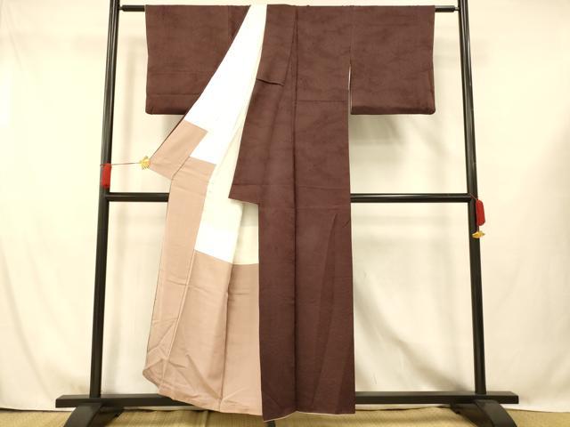 平和屋着物■上質な色無地 大小あられ地紋 紫鳶色 正絹 逸品 AABG9713fw
