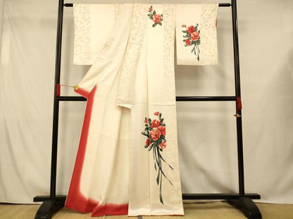 平和屋着物■訪問着　作家物　手描き　草花間道　金彩　正絹　逸品　AABG9717fw