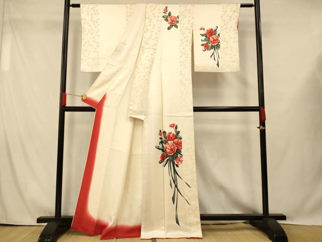 平和屋着物■訪問着　作家物　手描き　草花間道　金彩　正絹　逸品　AABG9717fw