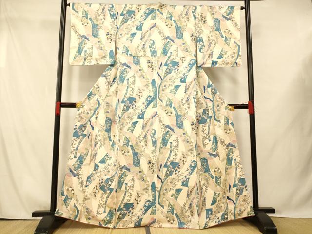 平和屋着物■上質な小紋 短冊草花文 正絹 逸品 AABG9725fw