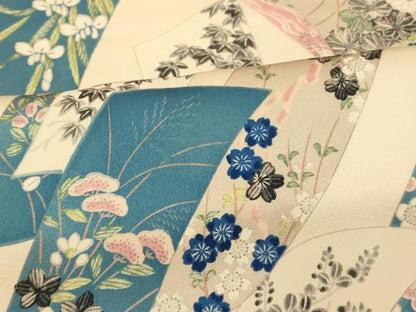 平和屋着物■上質な小紋 短冊草花文 正絹 逸品 AABG9725fw