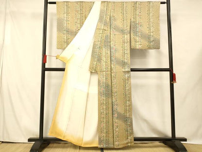 平和屋着物■上質な小紋　絞り　更紗花間道　暈し染め　金彩　正絹　逸品　AABG9731fw