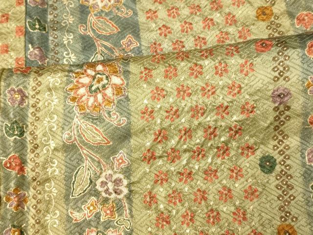 平和屋着物■上質な小紋　絞り　更紗花間道　暈し染め　金彩　正絹　逸品　AABG9731fw