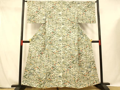 平和屋着物■上質な小紋 型染め 風景文 正絹 逸品 AABG9739fw
