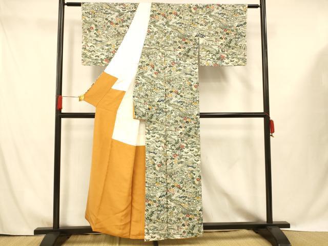 平和屋着物■上質な小紋 型染め 風景文 正絹 逸品 AABG9739fw