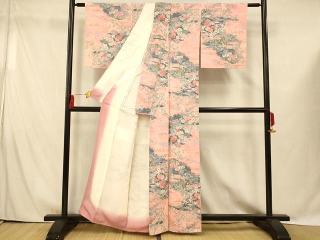 平和屋着物■上質な小紋 枝花風景文 金彩 正絹 逸品 未使用 AABG9743fw