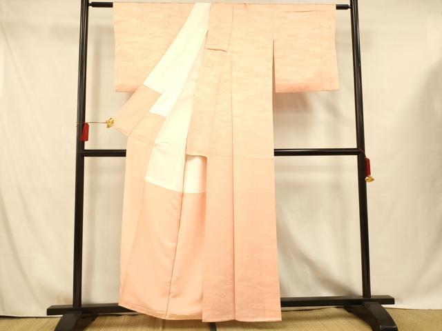 平和屋着物■上質な色無地 吉祥雲取り地紋 一斤染色 正絹 逸品 AABG9744fw