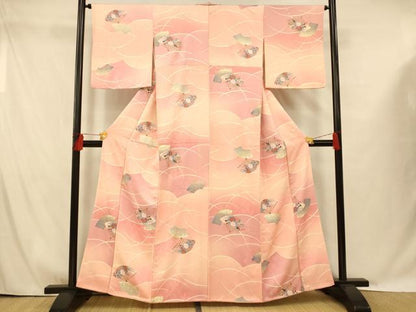 平和屋着物■上質な小紋 草花扇子文 暈し染め 金彩 正絹 逸品 AABG9745fw