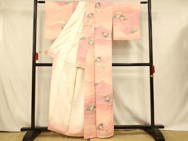 平和屋着物■上質な小紋 草花扇子文 暈し染め 金彩 正絹 逸品 AABG9745fw