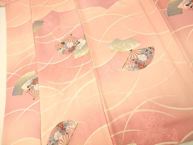 平和屋着物■上質な小紋 草花扇子文 暈し染め 金彩 正絹 逸品 AABG9745fw