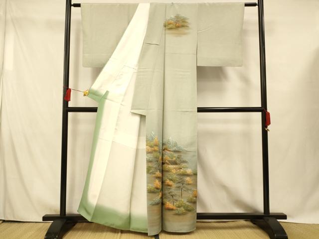 平和屋着物■訪問着 手描き 風景文 暈し染め 金彩 正絹 逸品 AABG9753fw