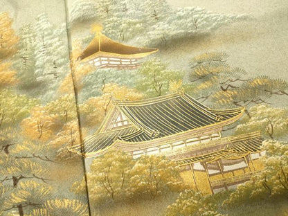 平和屋着物■訪問着 手描き 風景文 暈し染め 金彩 正絹 逸品 AABG9753fw